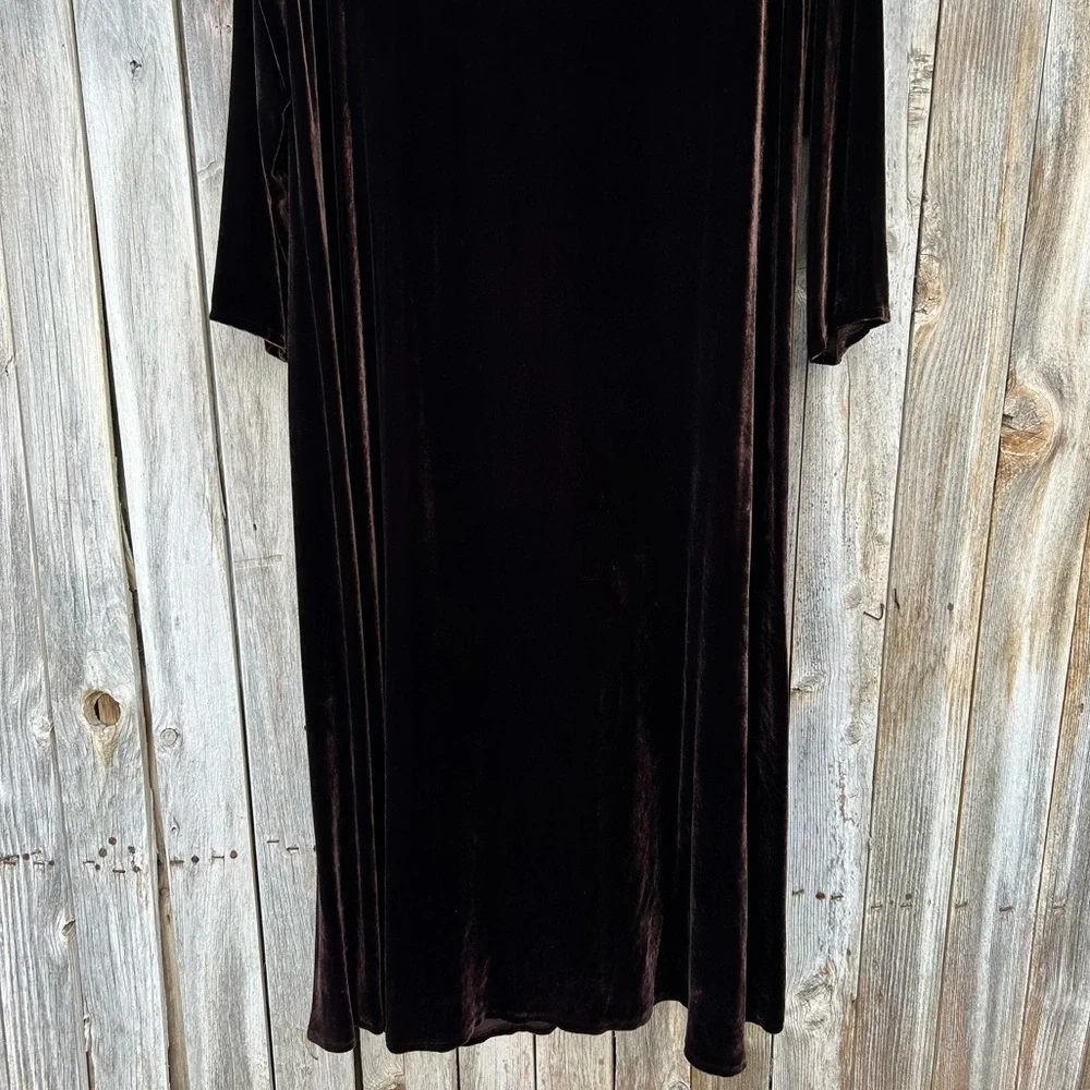 Eileen Fisher Stretch Velvet Maxi Dress Bateau Neck Brown L - Picture 13 of 15